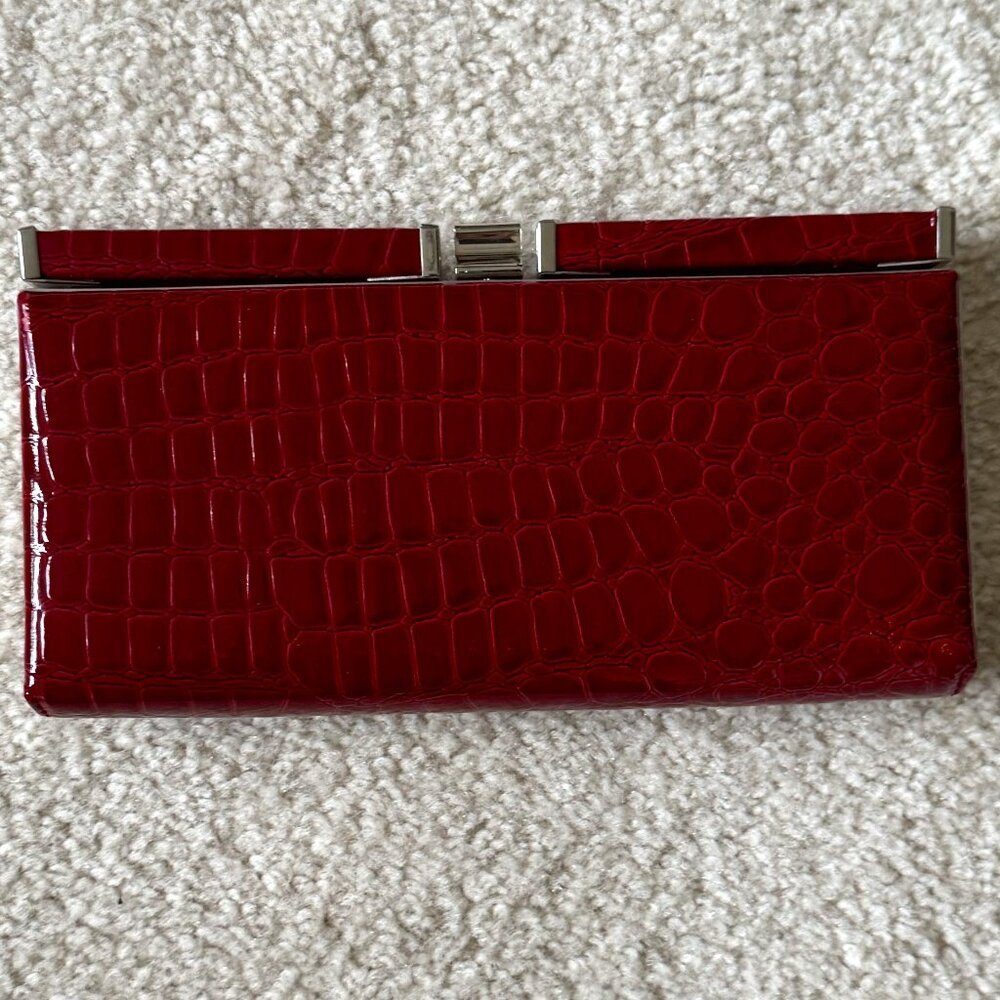 LOFT Patent Clutch / Purse - Red Embossed Animal Print